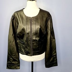 JESSICA LONDON Plus Size Collarless Leather Jacket